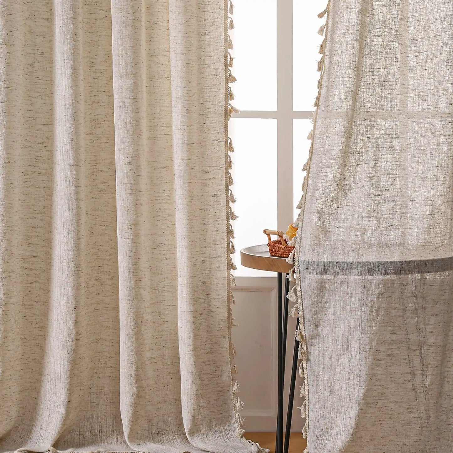 Solid  Linen Tassel  Vintage Drapes