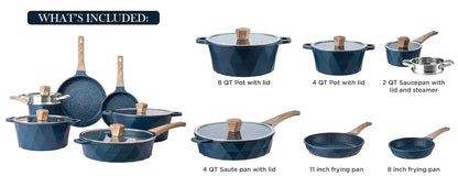 Navy Kitchen Induction Cookware Nonstick 13 Piece