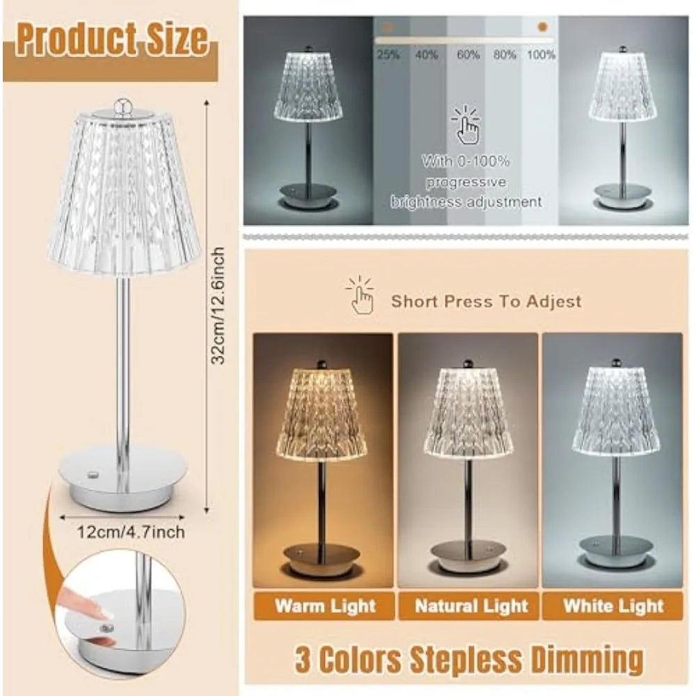 2 Crystal Table Lamps  3 Color Dimming