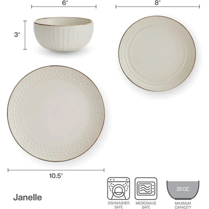 12-Piece Ceramic Dinnerware Set Creme Colored