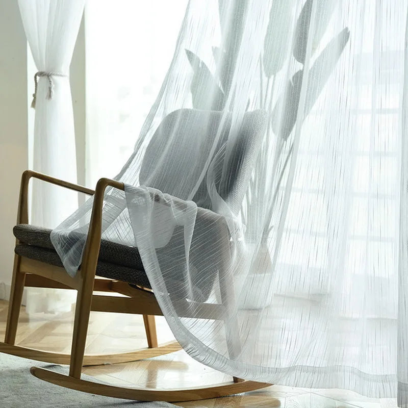 White Linen Stripe Sheer Panels