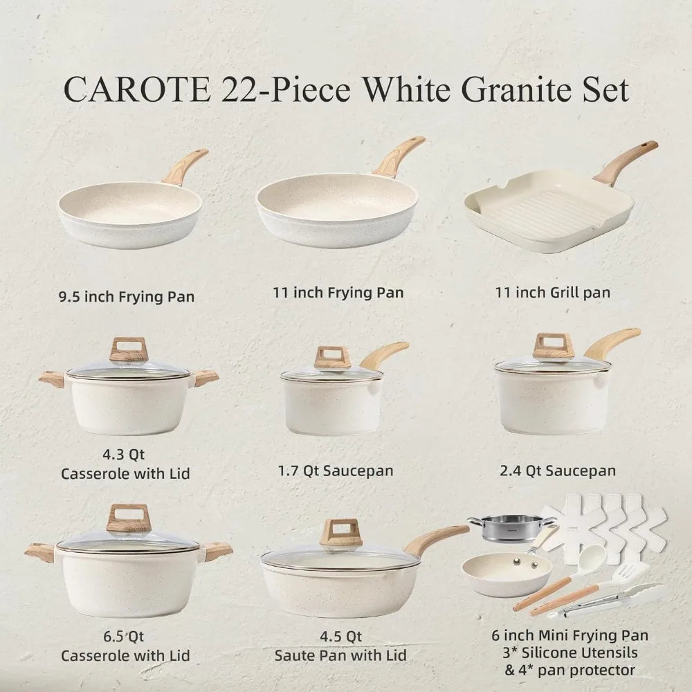 White Granite Nonstick Induction Cookware W/Grill Pan