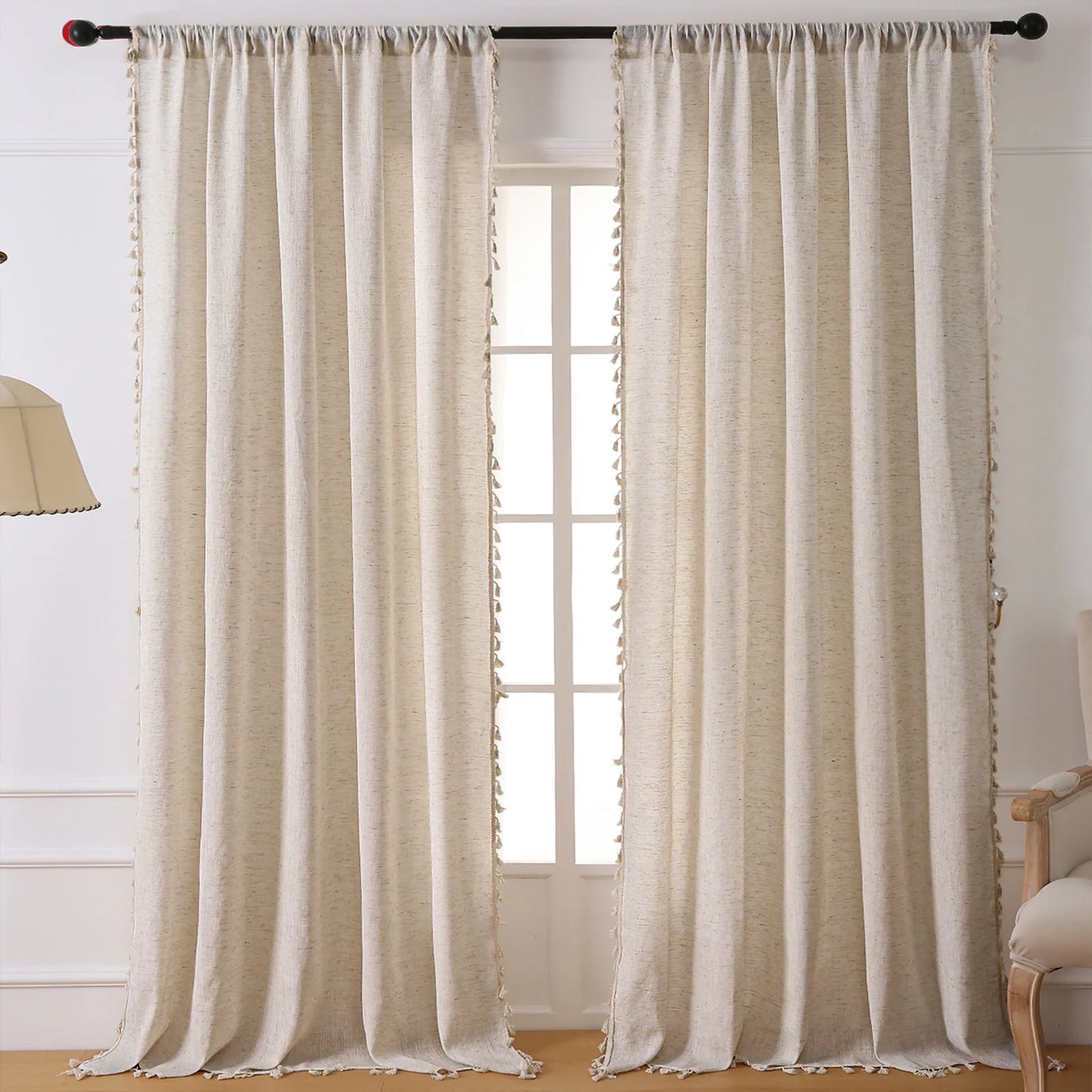 Solid  Linen Tassel  Vintage Drapes