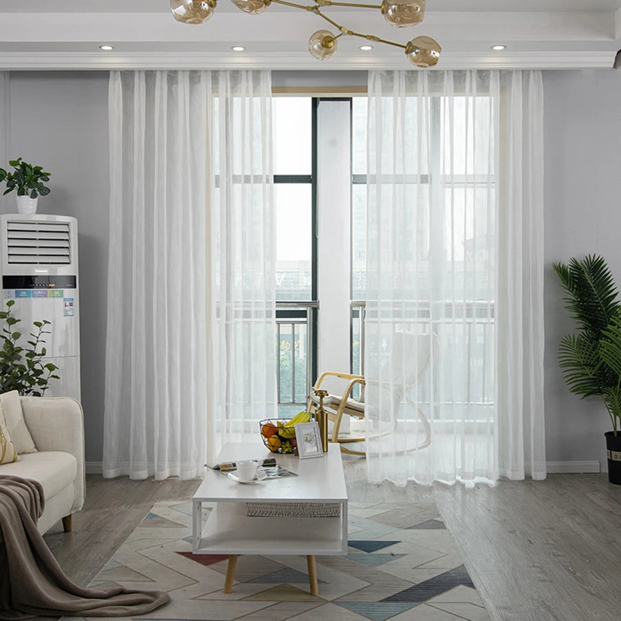 White Linen Stripe Sheer Panels