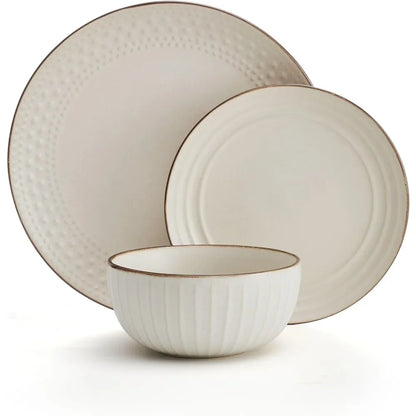 12-Piece Ceramic Dinnerware Set Creme Colored