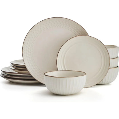 12-Piece Ceramic Dinnerware Set Creme Colored