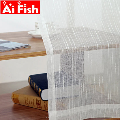 White Linen Stripe Sheer Panels