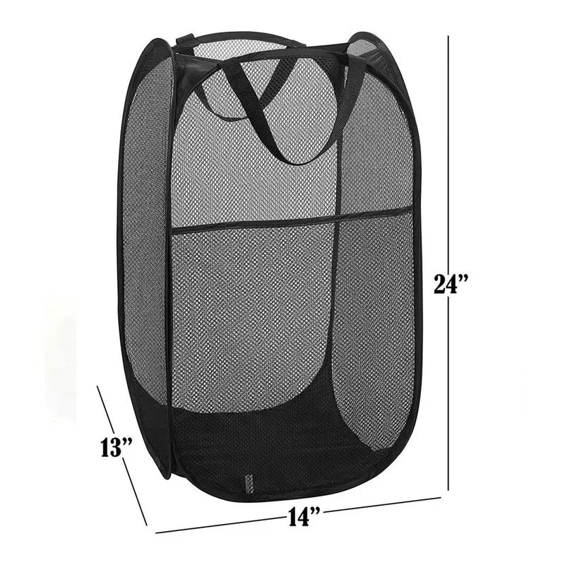 Foldable Pop Up Mesh Laundry Basket Black