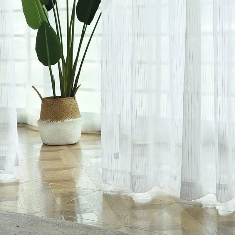 White Linen Stripe Sheer Panels