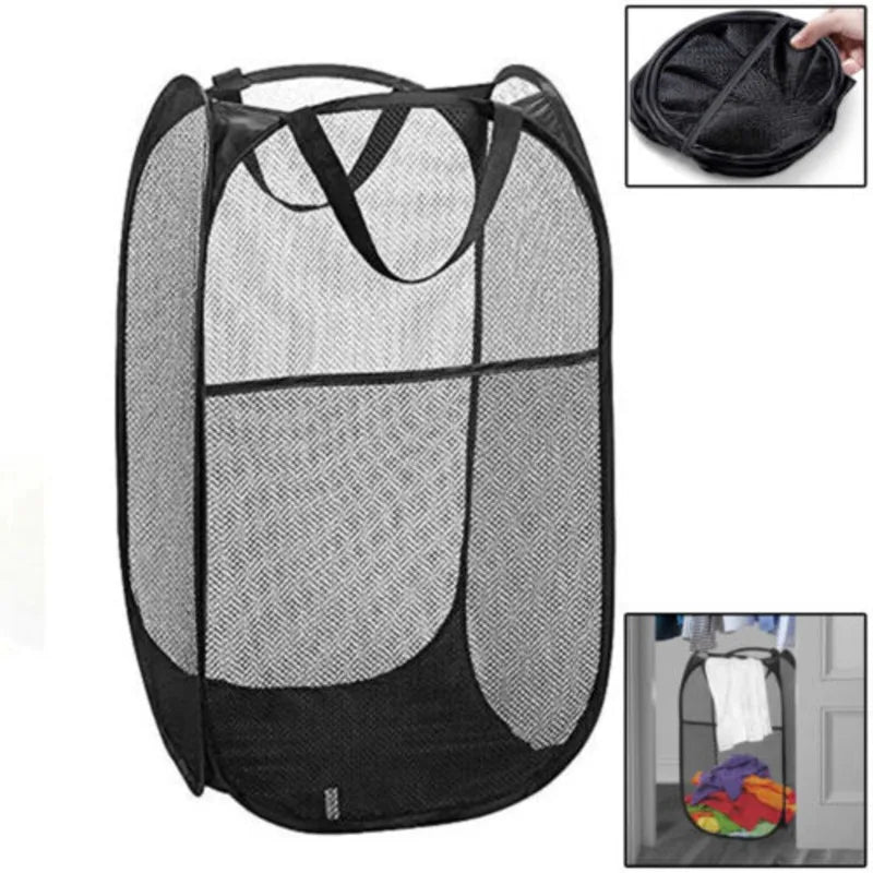 Foldable Pop Up Mesh Laundry Basket Black