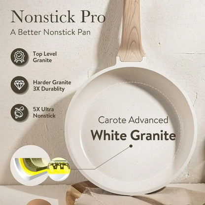 White Granite Nonstick Induction Cookware W/Grill Pan