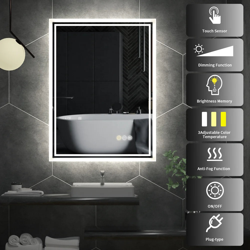 LED Backlight Dimmable Bath Mirror Frameless